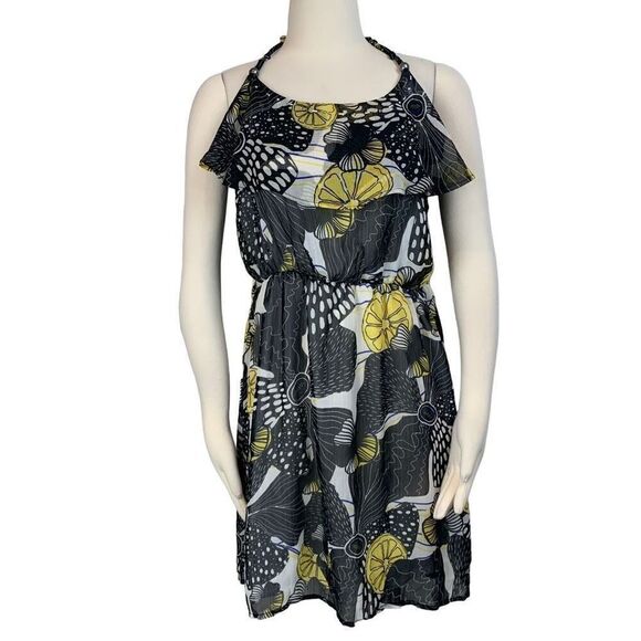 Desigual Anna Lemon Floral Ruffle Halter Neck Dress Size 10 - Picture 2 of 10